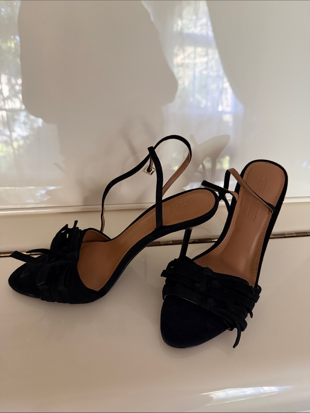 Steve Madden Black Suede Knot Strap Heels